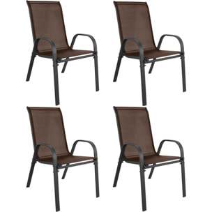 Set di 4 Sedie Sofia da Giardino in Metallo e Textilene Marrone