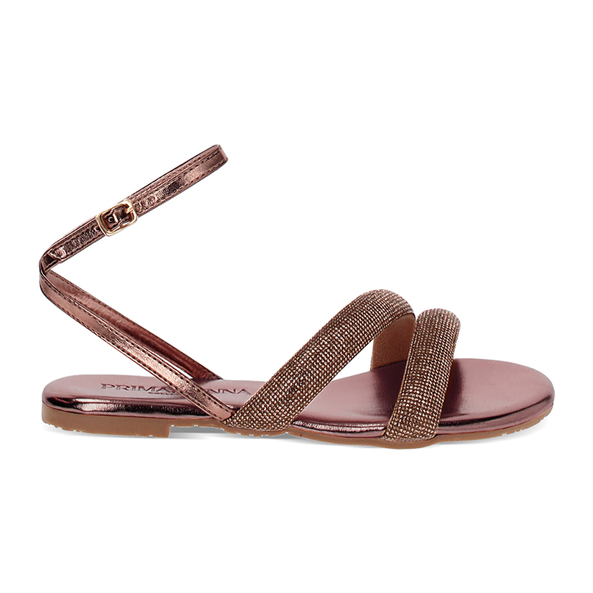 Sandali bassi donna rame in laminato con pietre
