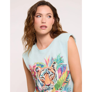 Camiseta Tigre Sin Mangas Turquesa - Tikibana