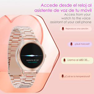 DAM Smartwatch T214 compacto y elegante. Llamadas BT, notificaciones push. Monitor de salud, ciclos femeninos. Modos deportivos. 4,1x1,1x4 Cm. Color: Plata