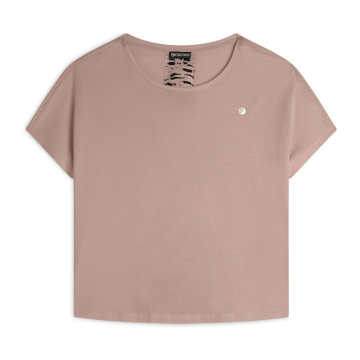 T-shirt maniche a kimono con stampa fantasia sul retro