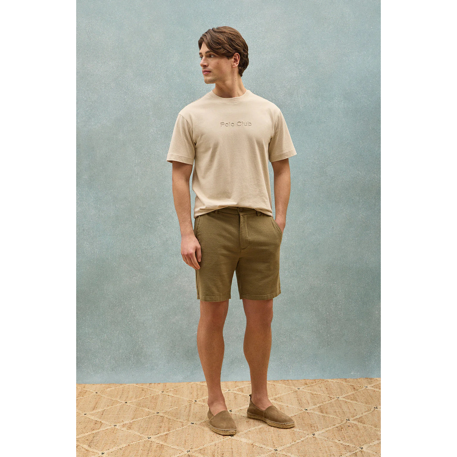 Maglietta beige a maniche corte e a girocollo con logotipo Polo Club