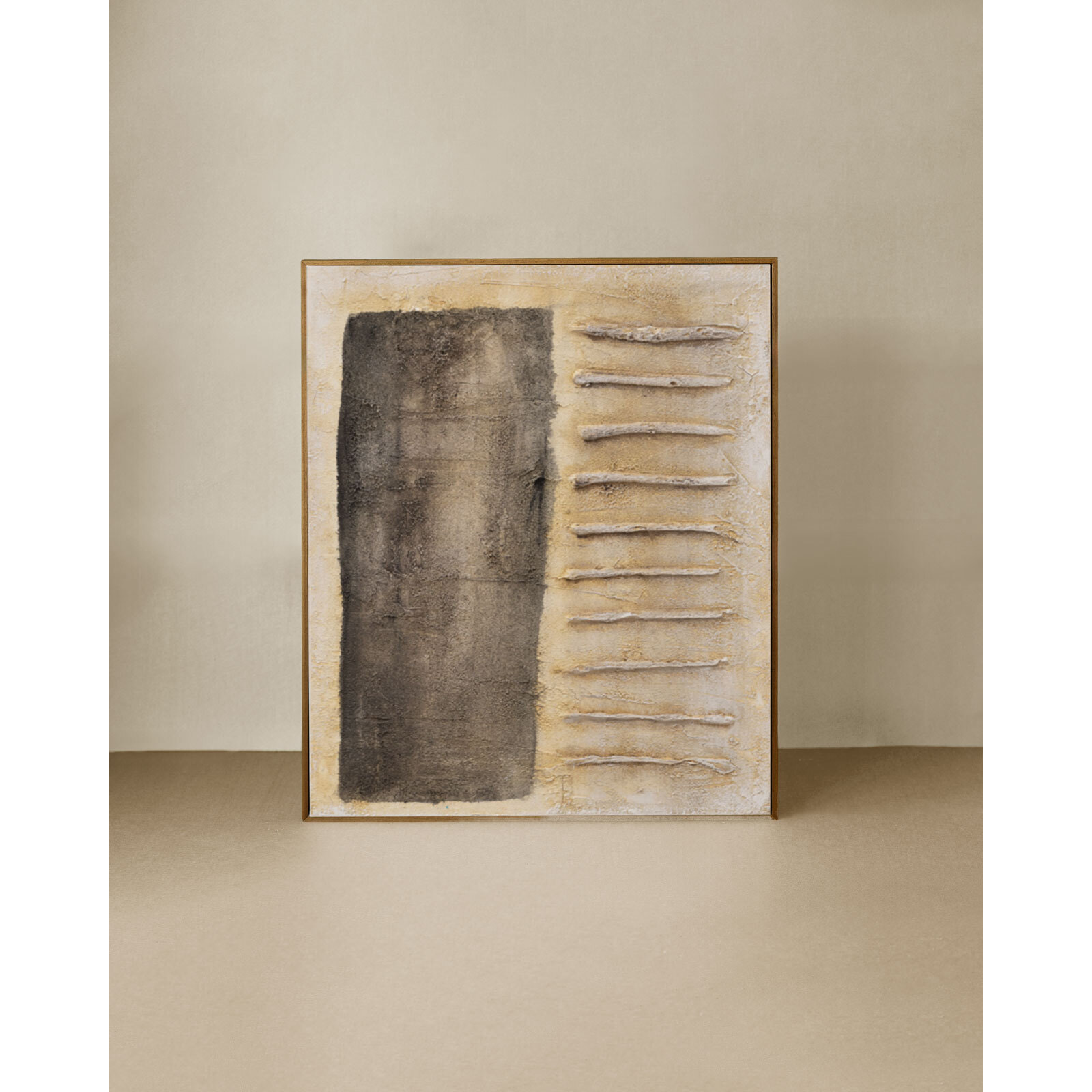 Cuadro beige y negro decorativo sobre algodón con bastidor de madera pintado artesanalmente con pintura óleo de varias medidas