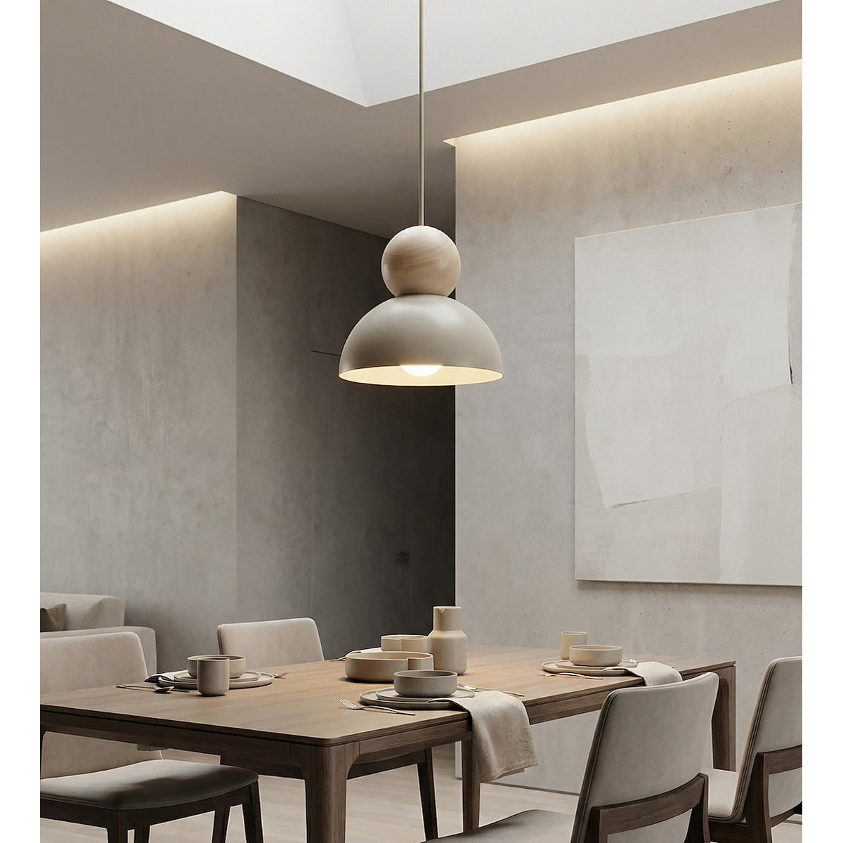Lampada a sospensione Kaki in acciaio e legno mokka beige