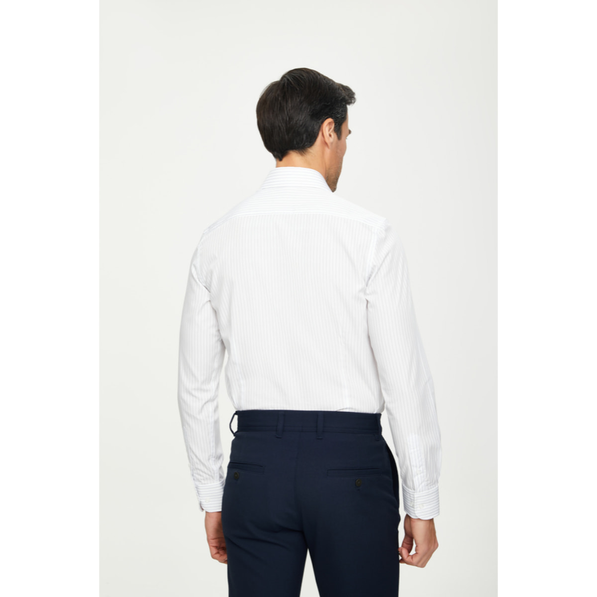 Camicia Uomo 1 Bottone Italiano Slim Cotone Riga Media Grigio/Bianco