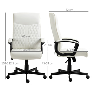 Silla de Oficina Giratoria Silla de Escritorio Basculante Tapizado en PU con Respaldo Alto y Altura Ajustable para Salón Oficina Carga 120 kg 65x72x102-112,5 cm Blanco Roto