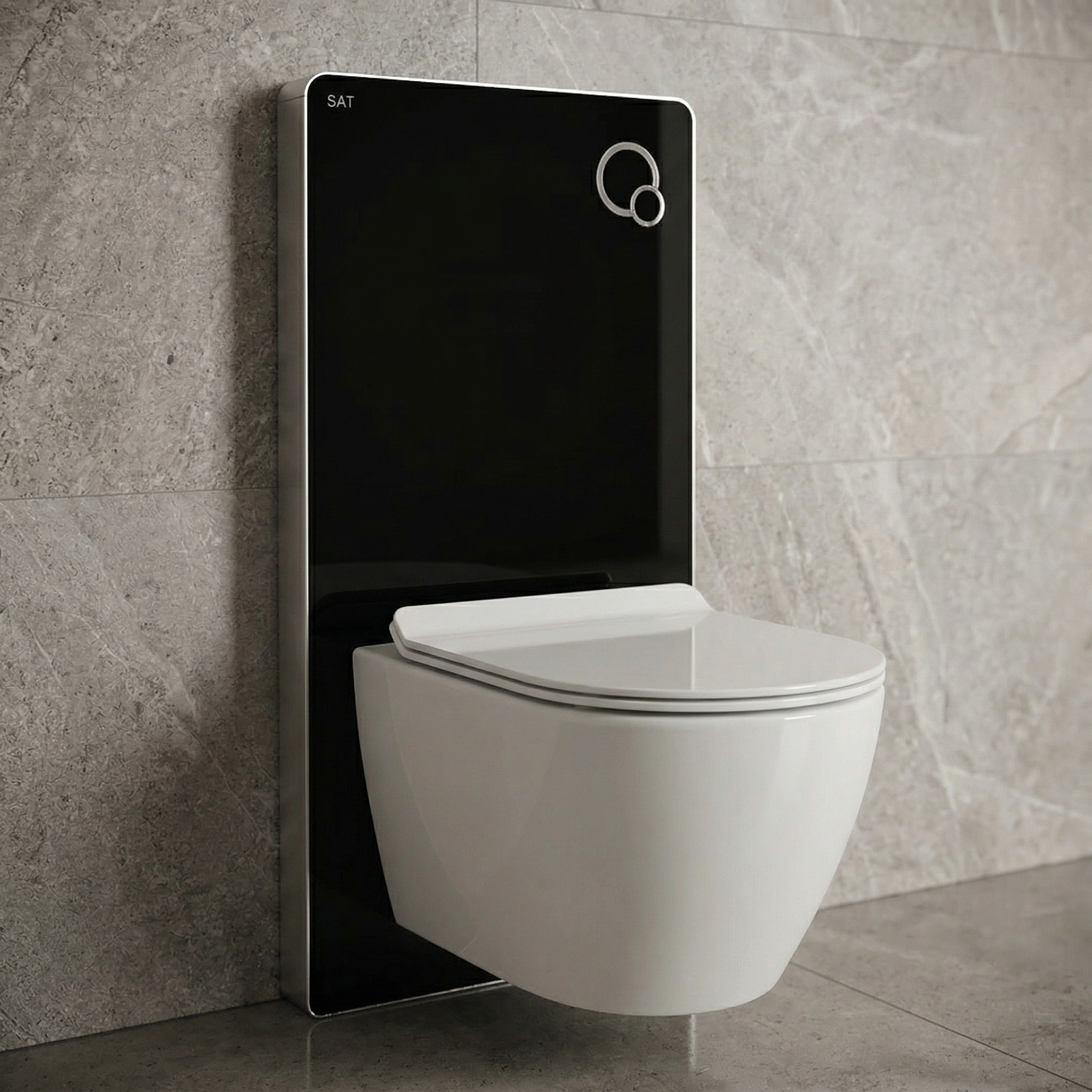 Glass pack WC bâti-support avec plaque de commande + WC suspendu Ceramia sans bride avec abattant SoftClose (STGLBCEPXWT01-FR)