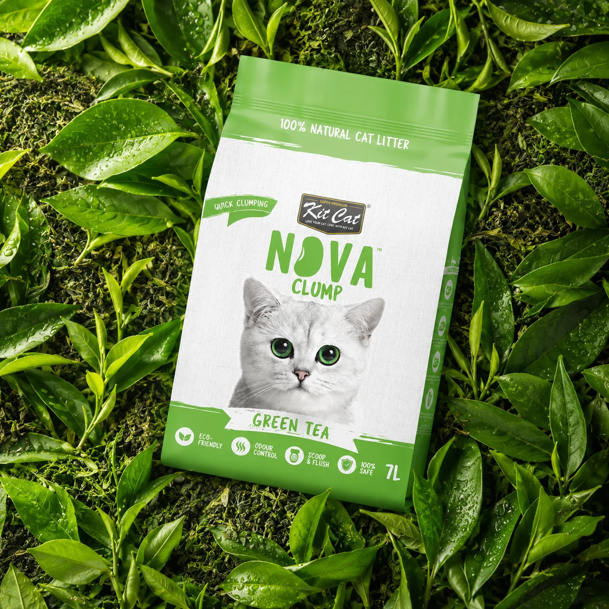 Kit Cat Arena Eco Nova Clump - Green Tea 7 L Arena para gatos - Fresco y Herbal