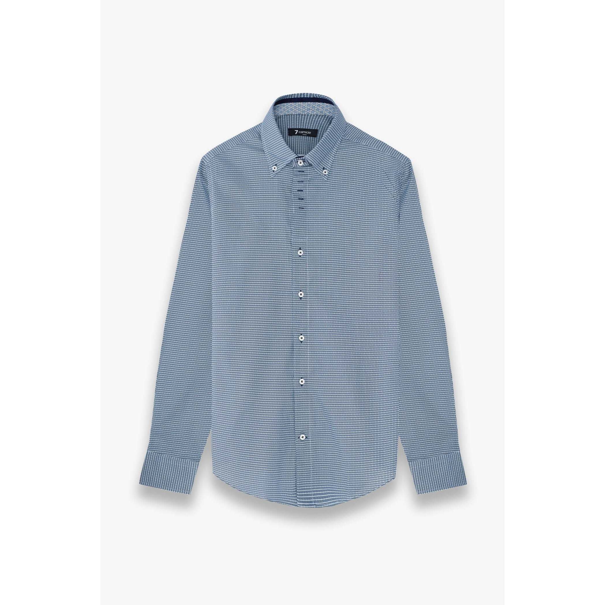 Camicia Uomo 2 Bottoni Button Down Slim Armaturato Stampato Blu\Bianco