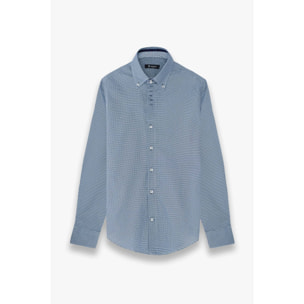Camicia Uomo 2 Bottoni Button Down Slim Armaturato Stampato Blu\Bianco