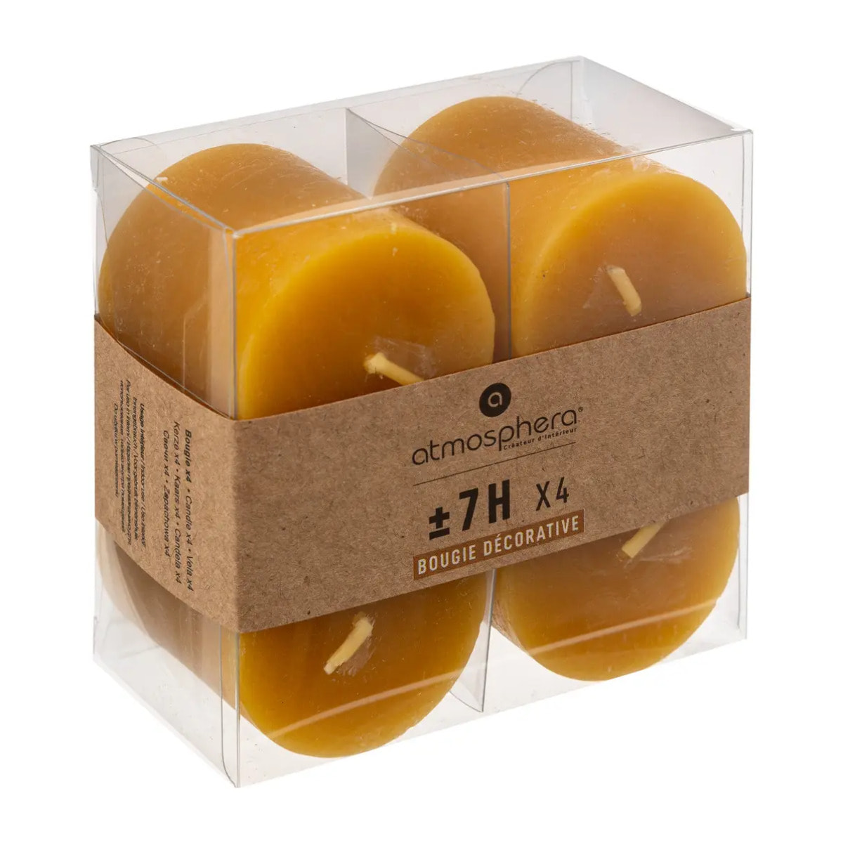 Lot de 4 bougies rustiques jaune 60g
