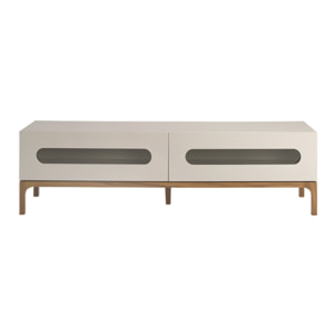 Mueble TV Angel Cerdá con estructura de madera de MDF en gris y patas de madera en nogal con iluminación interior 180x41x51cm