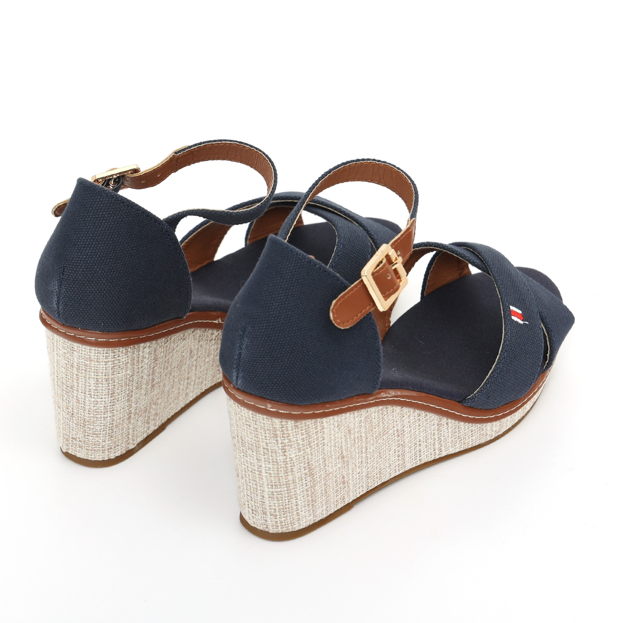 Sandali in tessuto con zeppa