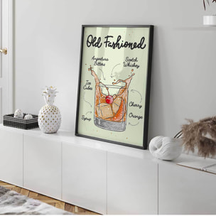 Affiche encadrée cocktail Old Fashioned Affiche + cadre en métal - Noir