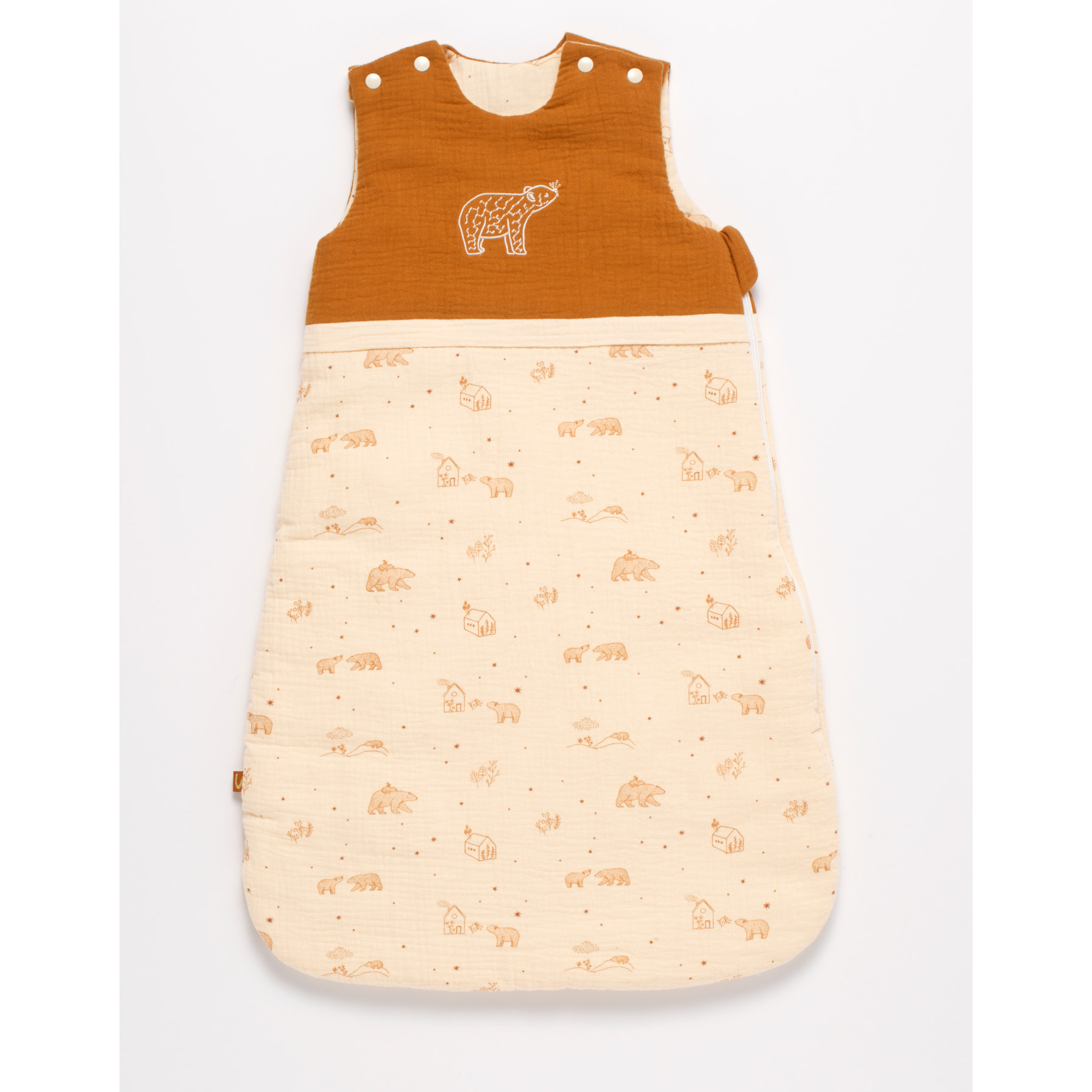 Gigoteuse bébé hiver broderie ours en double gaze de coton