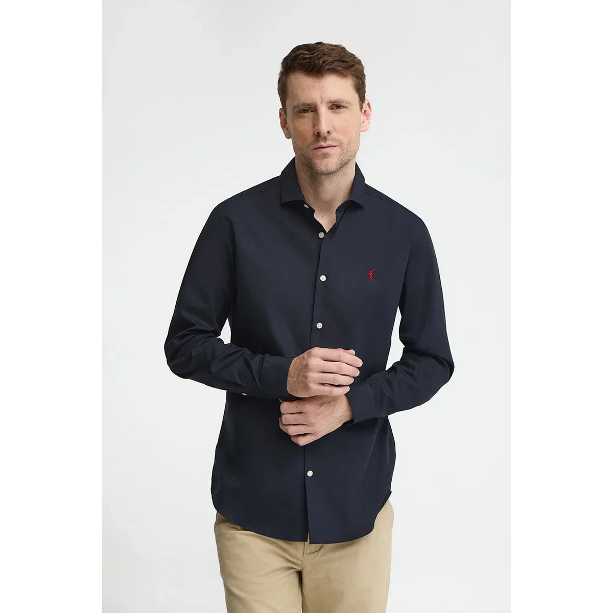 Camicia blu marino slim fit con logo Rigby Go