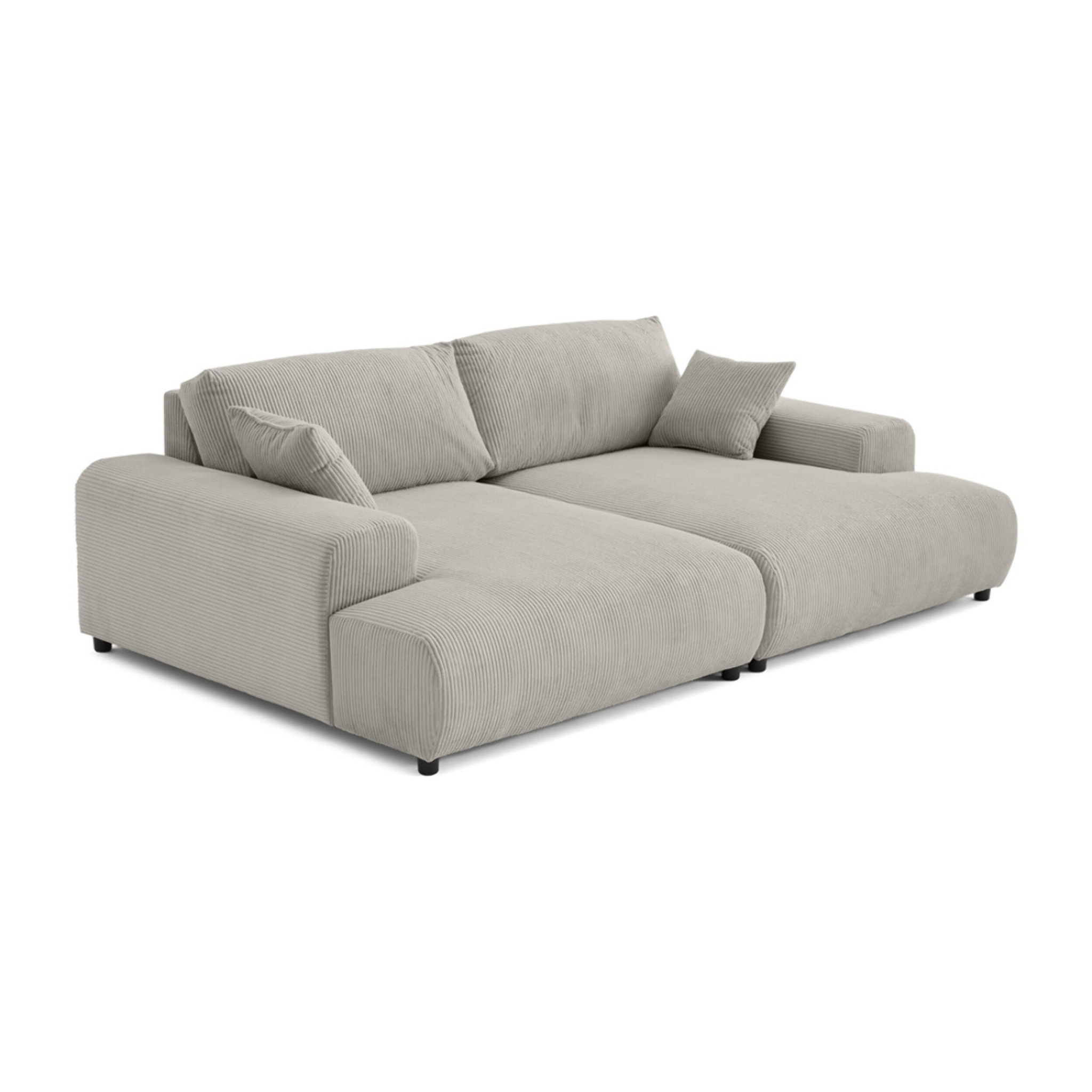 Garance - canapé droit 4 places double méridienne - assise profonde - en velours côtelé - Gris clair
