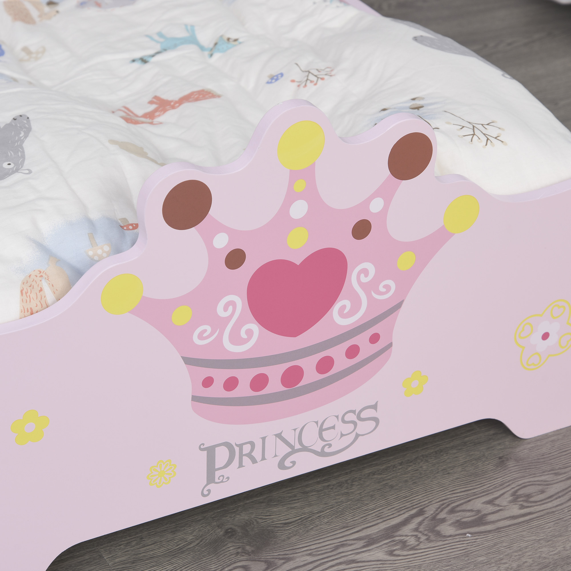 Lit enfant - lit d'enfant design princesse motif couronne - sommier à lattes inclus - MDF contre-plaqué rose