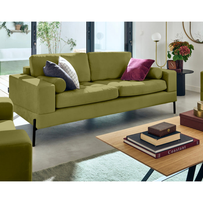 Isaure - canapé droit 3 places en velours - Vert Olive