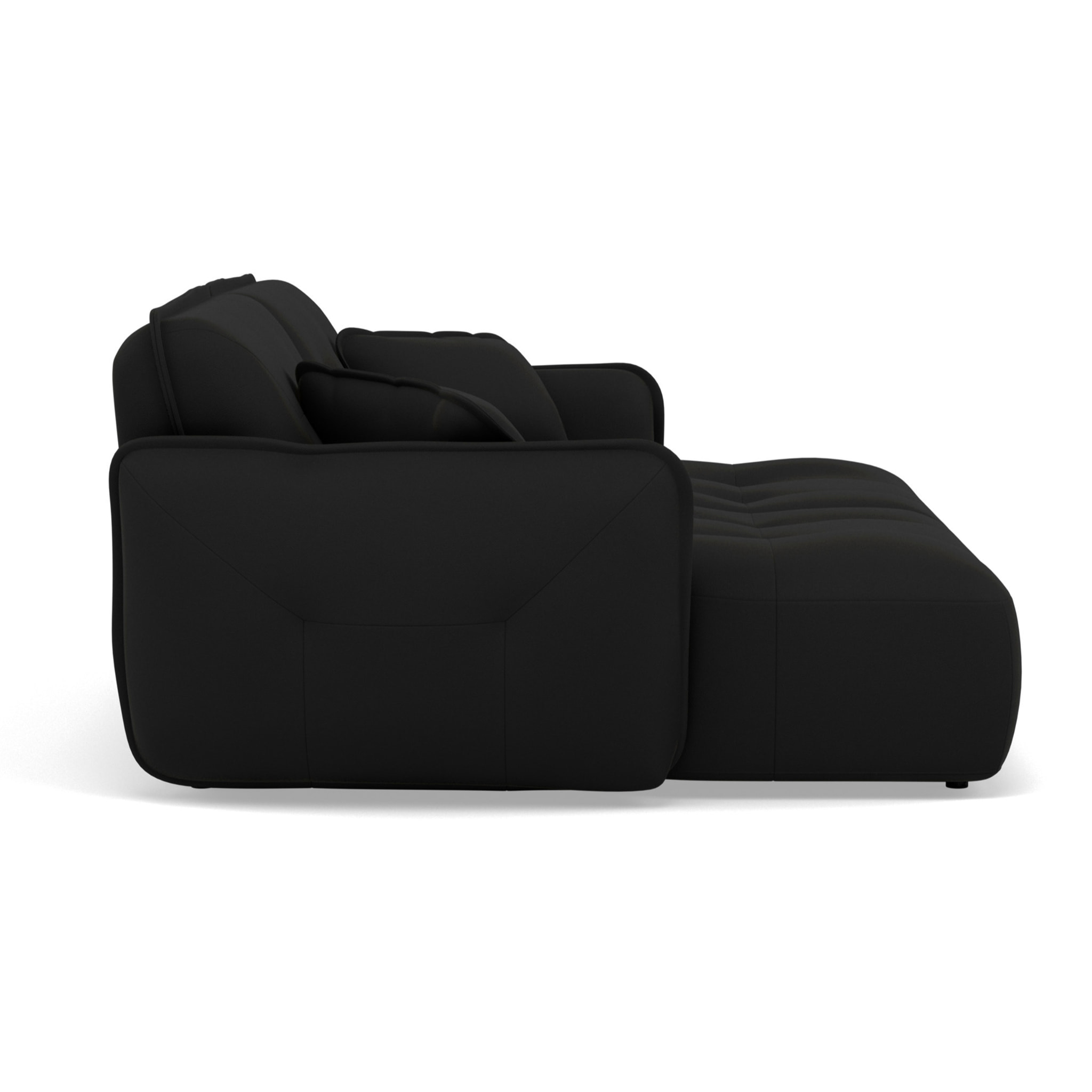 Thais - canapé droit 4 places avec double méridienne assise profonde en tissu texturé - Noir