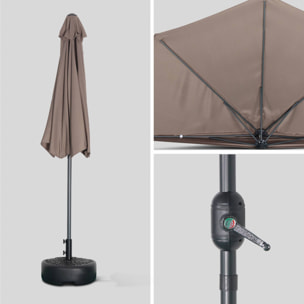 Parasol de balcon Ø250cm  – CALVI – Demi-parasol droit. mât central en aluminium avec manivelle d’ouverture. toile taupe