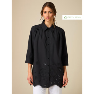 Oltre - Camisa amplia con bordados calados - Negro