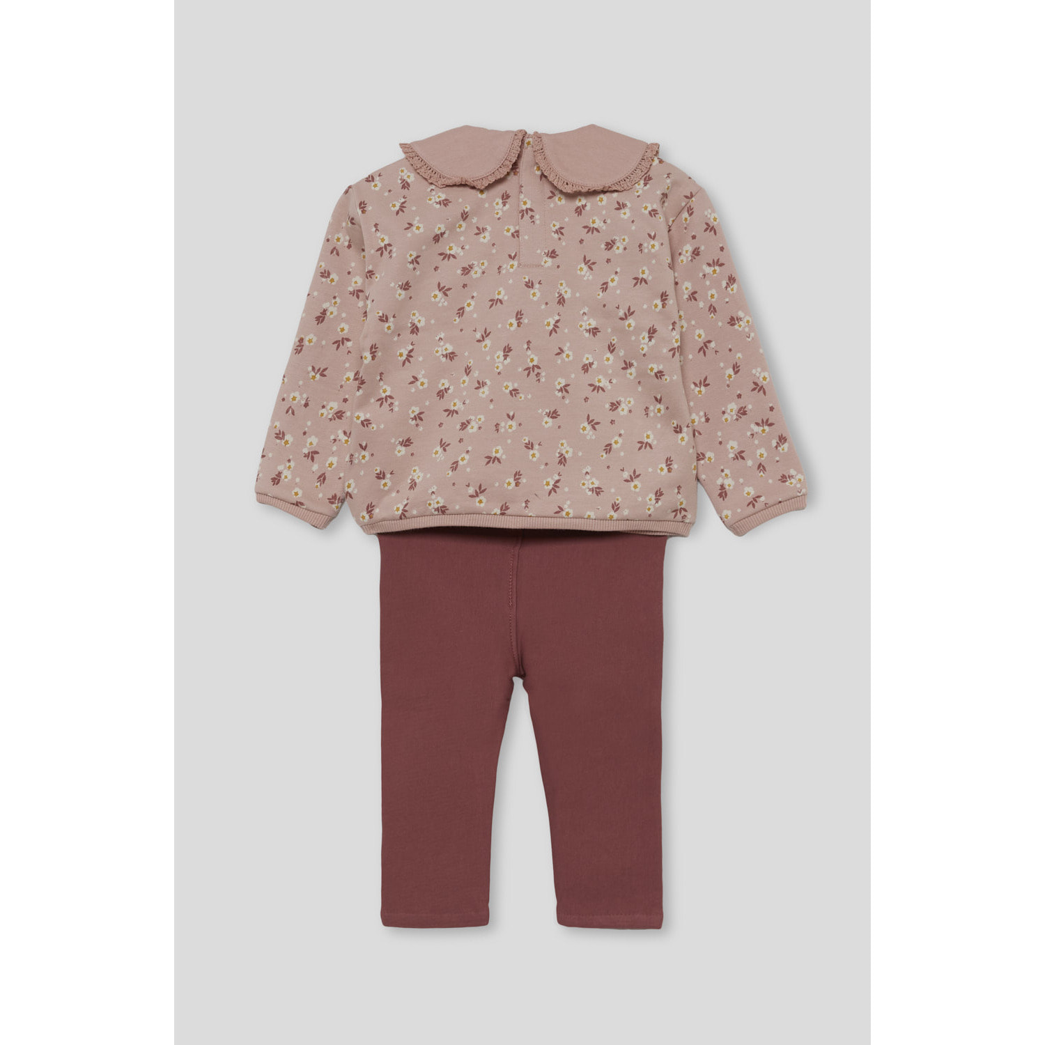 Conjunto niña sudadera rosado y leggings, estampado floral y cuello bebé con puntilla | Color: Rosado | Street Monkey