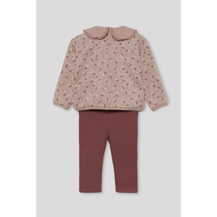 Conjunto niña sudadera rosado y leggings, estampado floral y cuello bebé con puntilla | Color: Rosado | Street Monkey