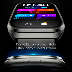 Smartwatch QS66. Pantalla de 1.83" con batería de larga duración. Llamadas Bluetooth, asistente de voz, monitor de salud y múltiples modos deportivos.