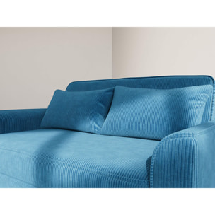 Ernest - Canapé droit 2 places convertible en velours côtelé - Bleu
