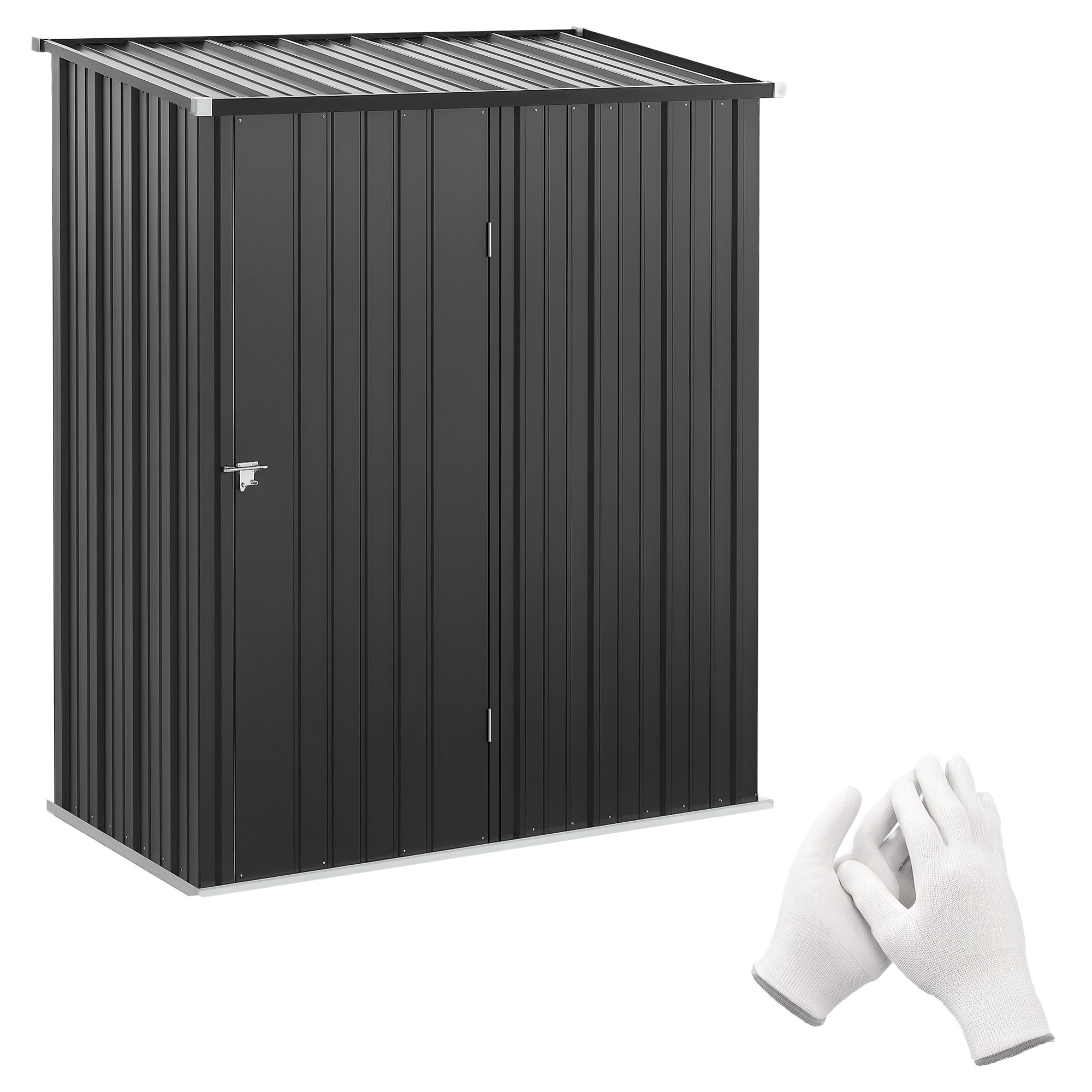 Cobertizo de Jardín Exterior 1,34 m² 161,5x94,5x196 cm Caseta de Jardín Exterior Metálica con 1 Puerta y Cerradura para Almacenamiento de Herramientas para Patio Terraza Negro Carbón