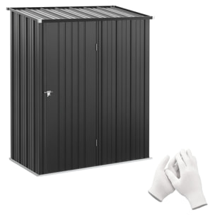 Cobertizo de Jardín Exterior 1,34 m² 161,5x94,5x196 cm Caseta de Jardín Exterior Metálica con 1 Puerta y Cerradura para Almacenamiento de Herramientas para Patio Terraza Negro Carbón