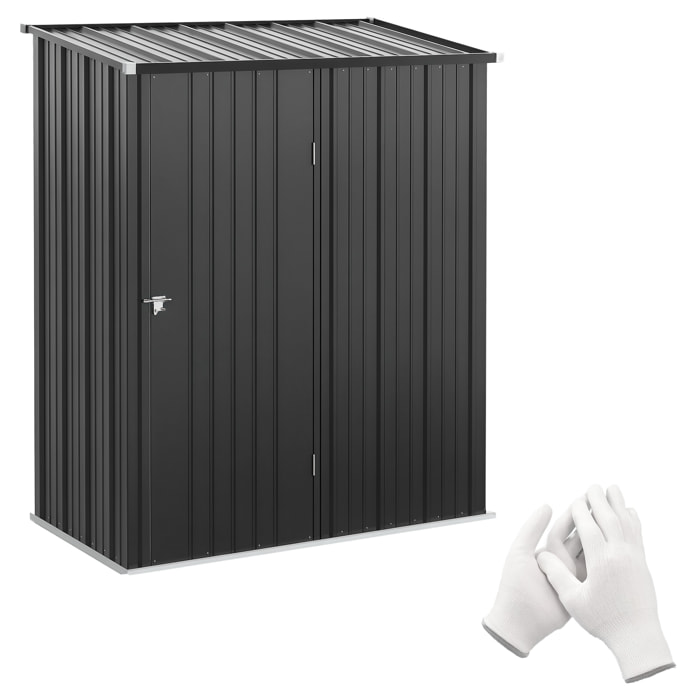 Cobertizo de Jardín Exterior 1,34 m² 161,5x94,5x196 cm Caseta de Jardín Exterior Metálica con 1 Puerta y Cerradura para Almacenamiento de Herramientas para Patio Terraza Negro Carbón
