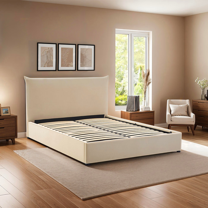 Lit coffre lin beige 2 places