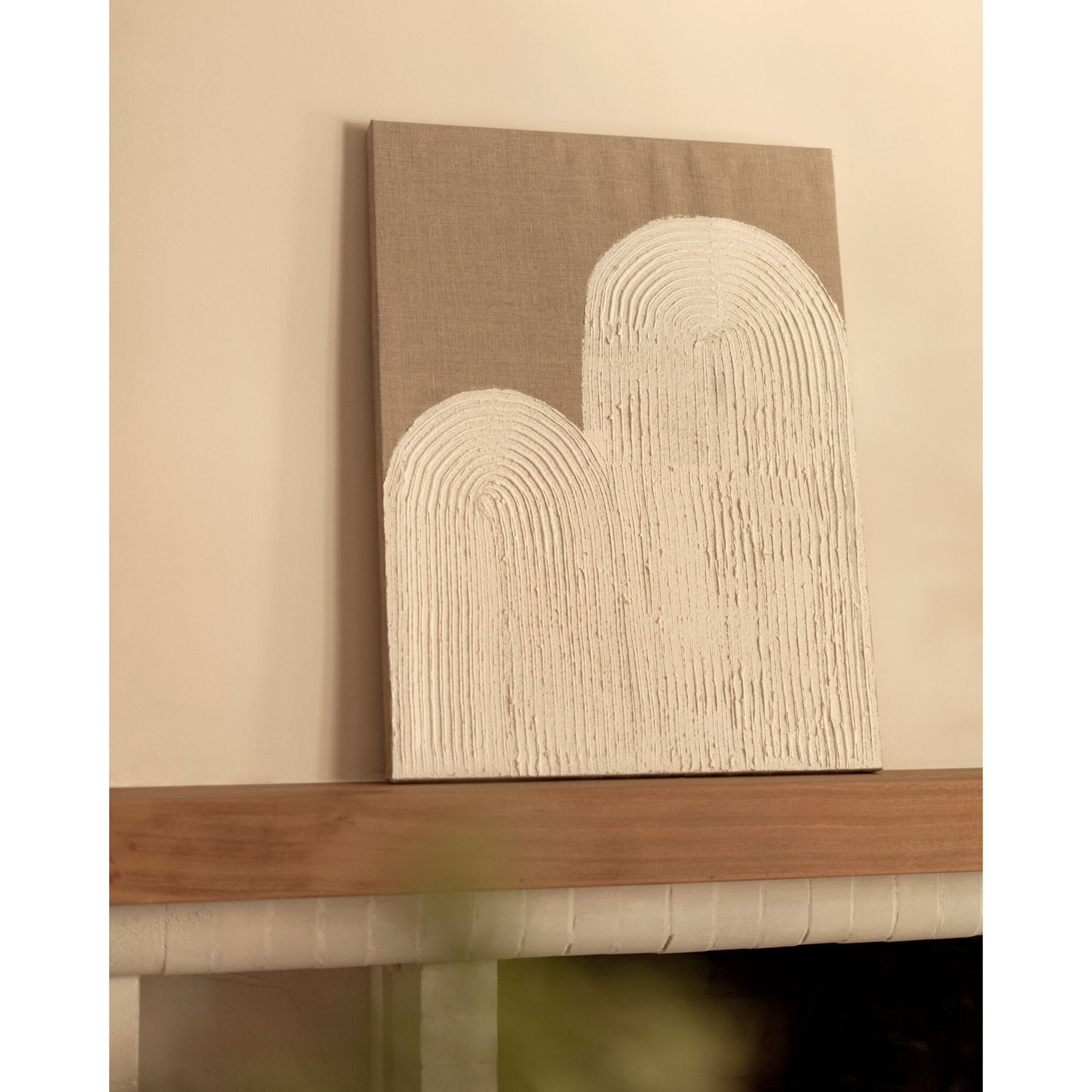 Cuadro blanco y beige decorativo sobre lino con bastidor de madera pintado artesanalmente con pintura al óleo en varias medidas