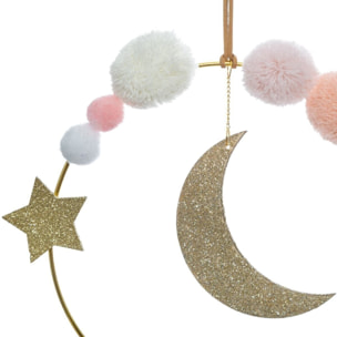 Decoración infantil luna, pompones y hierro