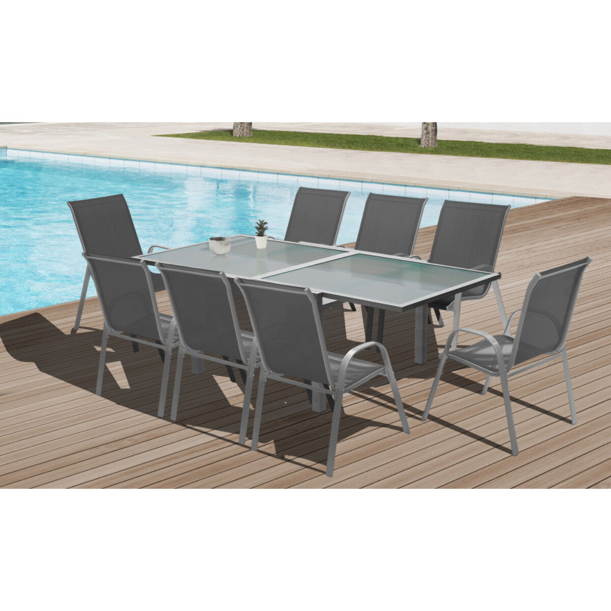 Table de jardin extensible en verre trempé 90-180cm