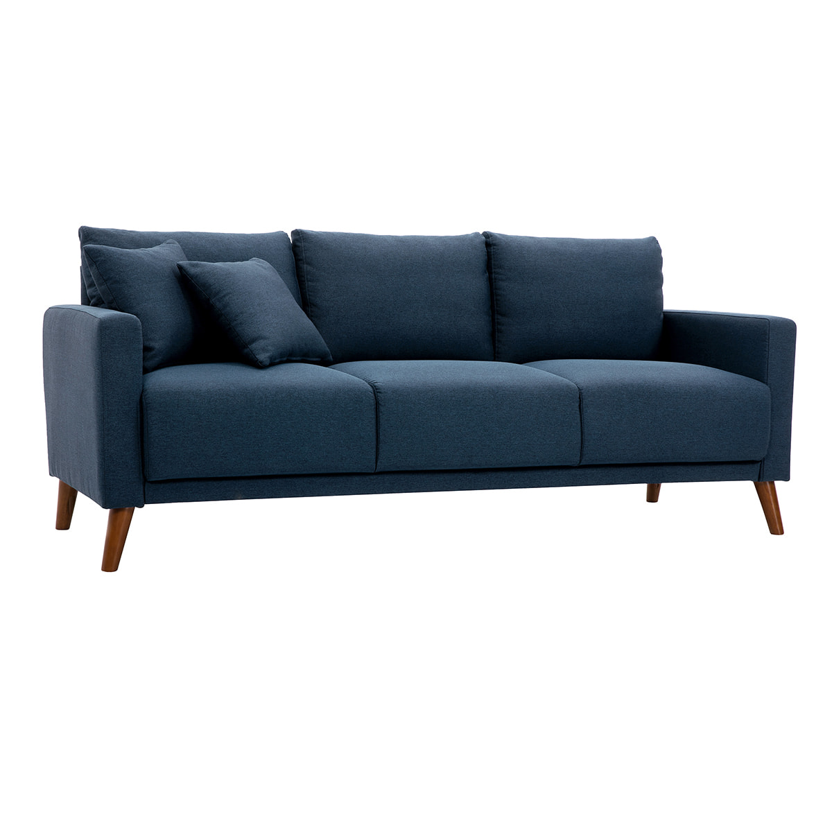 Canapé 3 places en tissu bleu foncé et bois foncé MUNIK
