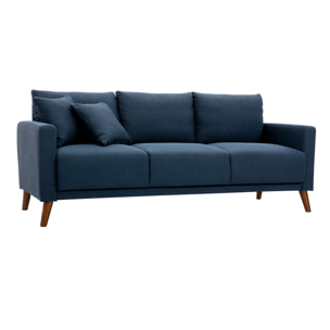 Canapé 3 places en tissu bleu foncé et bois foncé MUNIK