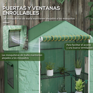 Invernadero para Jardín Invernadero con 1 Puerta 2 Ventanas y Estantes de 2 Niveles en Forma de U para Cultivo de Plantas en Terraza Patio 140x73x190 cm Verde