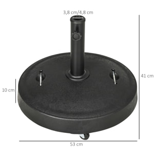 Base de Sombrilla de Jardín de Resina de 25 kg con Ruedas y Asa Retráctil Soporte de Parasol Cuadrado para Postes de Ø38/48 mm para Terraza Patio Ø53x41 cm Negro