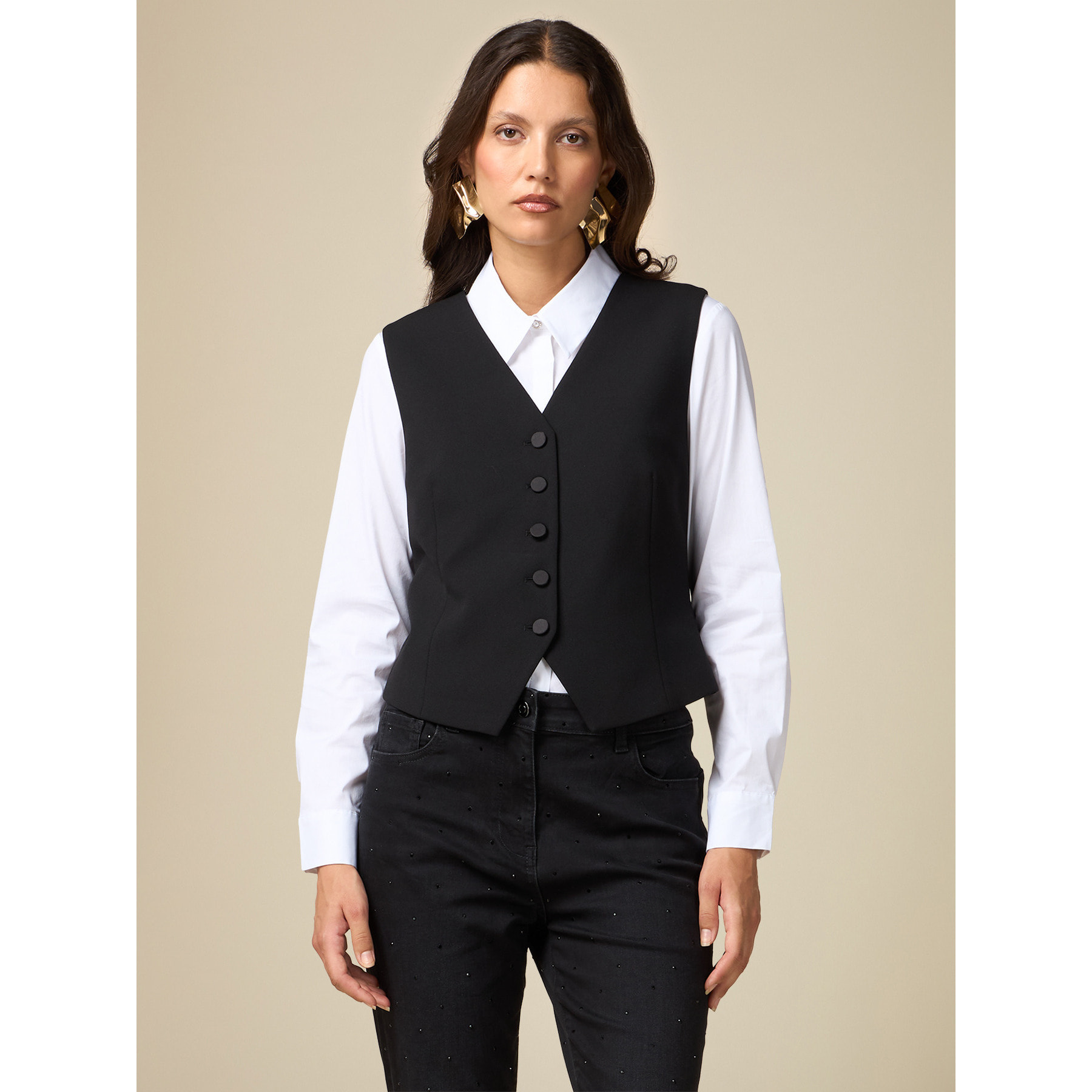 Oltre - Waistcoat with lined buttons - Negro