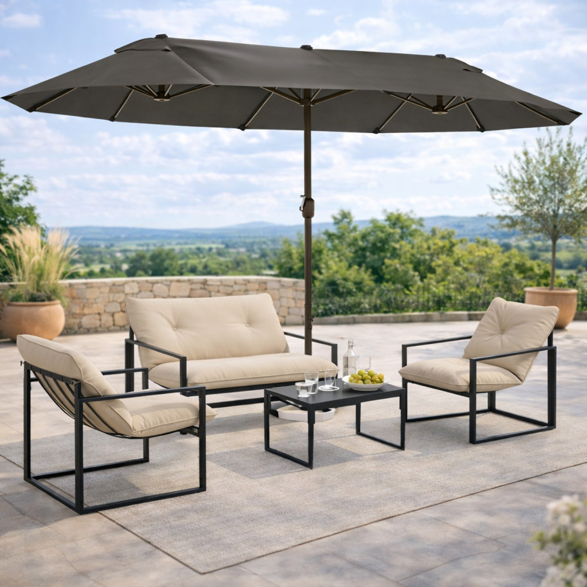 Salon de jardin 4 pièces – 4 personnes – Canapé et fauteuils
