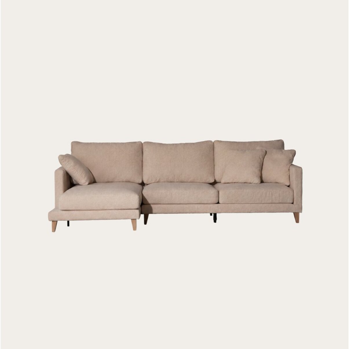 Canapé d'angle Dafne -textile, mousse pu, bois, panneau de particules-couleur beige 275 x 90 x 160 cm