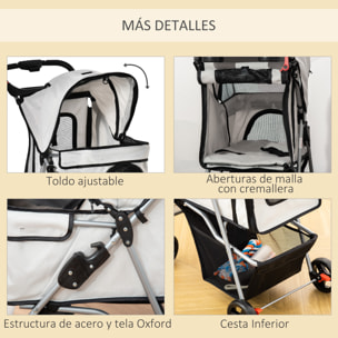 Cochecito para Mascotas Plegable Carrito para Perros con Toldo Ajustable Cesta de Almacenaje y Ruedas con Freno Tela Oxford Marco de Acero 75x46x94 cm Gris