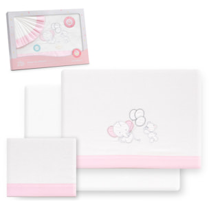 Triptico Cuna Franela Oso Elefante Globos Bco/Rosa