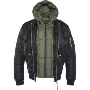 MA-20-RS MA-1 JACKET WITH DETACHABLE HOODED FAKE LINER 100% RECYCLED NYLON Nero