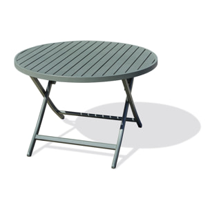 MARIUS - Table de jardin ronde pliante en aluminium vert kaki