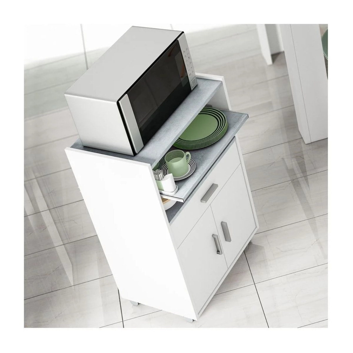 Mueble microondas Basic Blanco Artik (Blanco Mate) - Gris Cemento