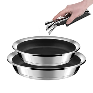 Ycône - Set di 2 teglie Ø 24/28 cm in acciaio inox rivestito con manico estraibile